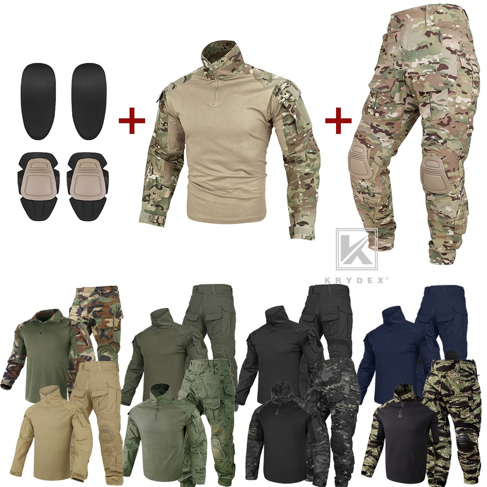 KRYDEX Tactical G3 Combat Uniform Shirt Pants BDU Set Gear Clothing & Knee Pads