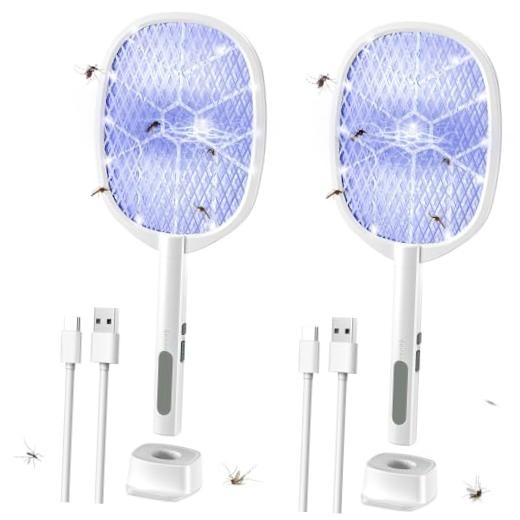Electric Fly Swatter,4000V Bug Zapper Racket,2 in 1 Mosquito Zapper 2PACK