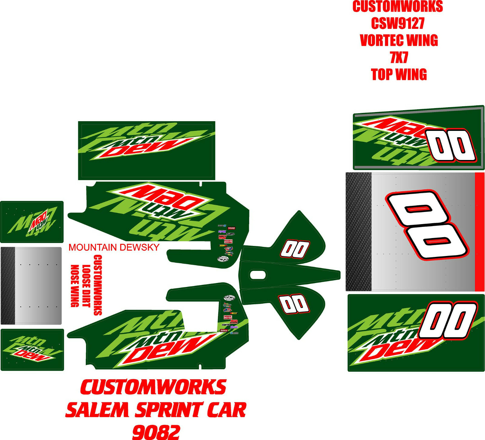 CUSTOMWORKS SALEM SPRINT CAR 9082 mountain dewsky  CUSTOM THEME WRAP KIT