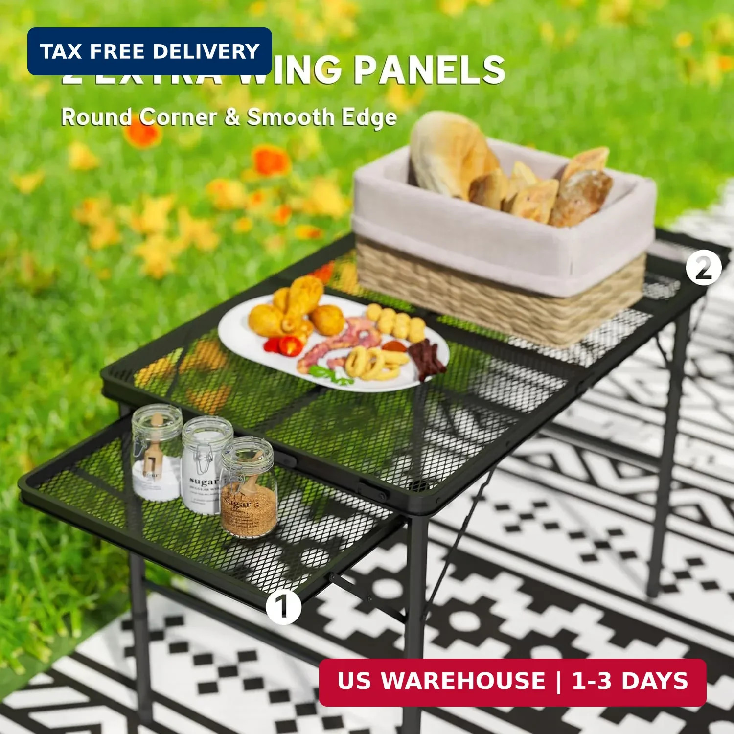 Outsunny Folding Grill Table, 4.5 ft Portable Camping Table with 2 Wing Panels,