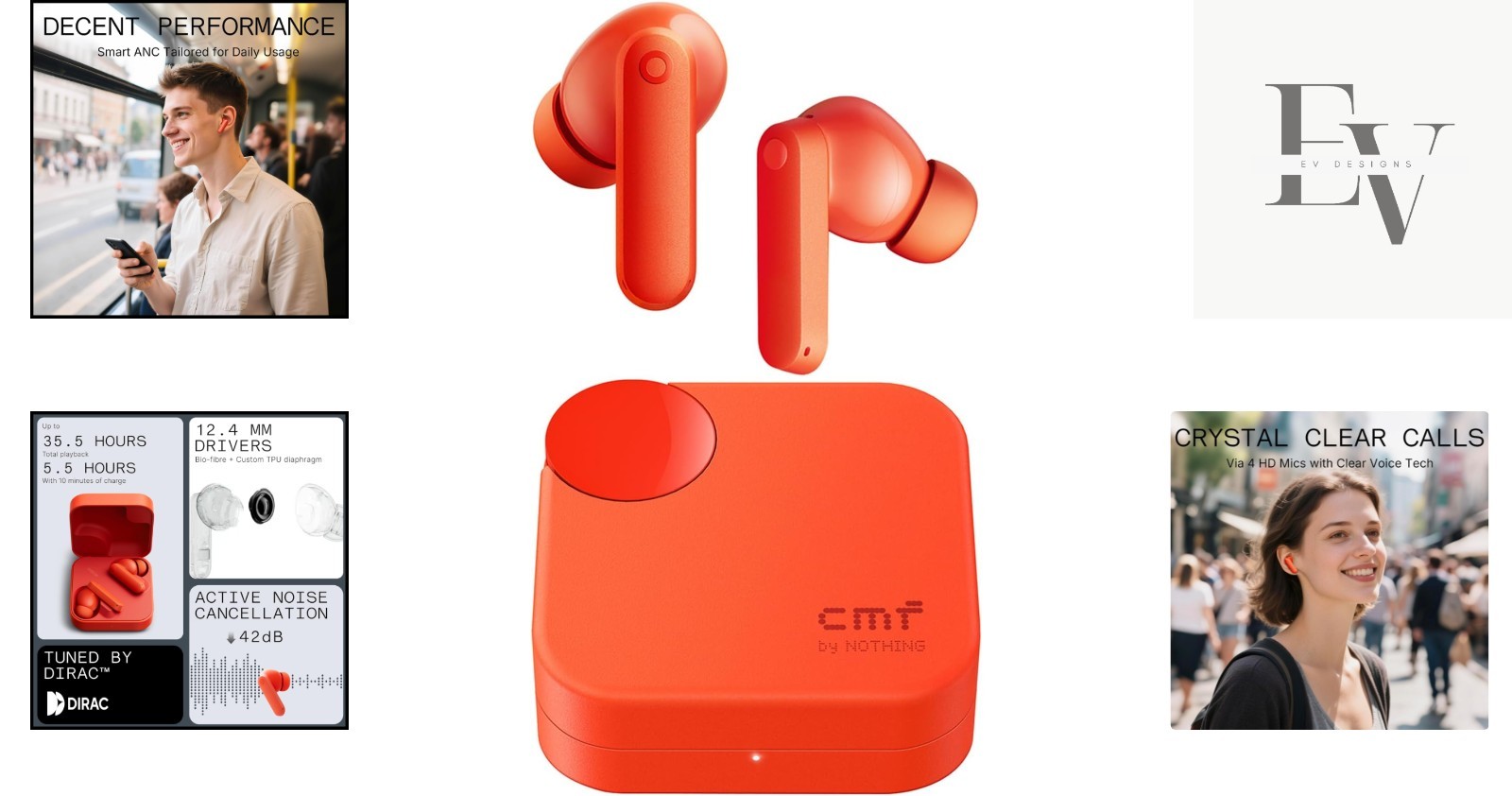 Active Noise Cancelling CMF Buds 2A Wireless Earbuds with Touch Control - Orange