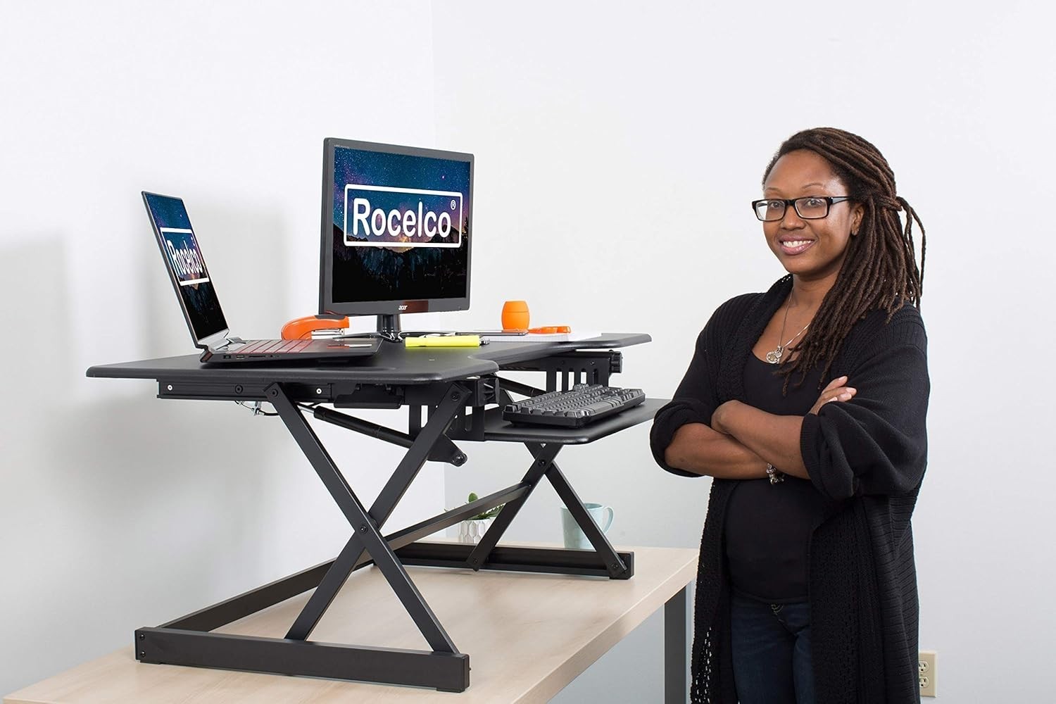 46" Large Height Adjustable Standing Desk Converter Quick Sit Stand Up Triple