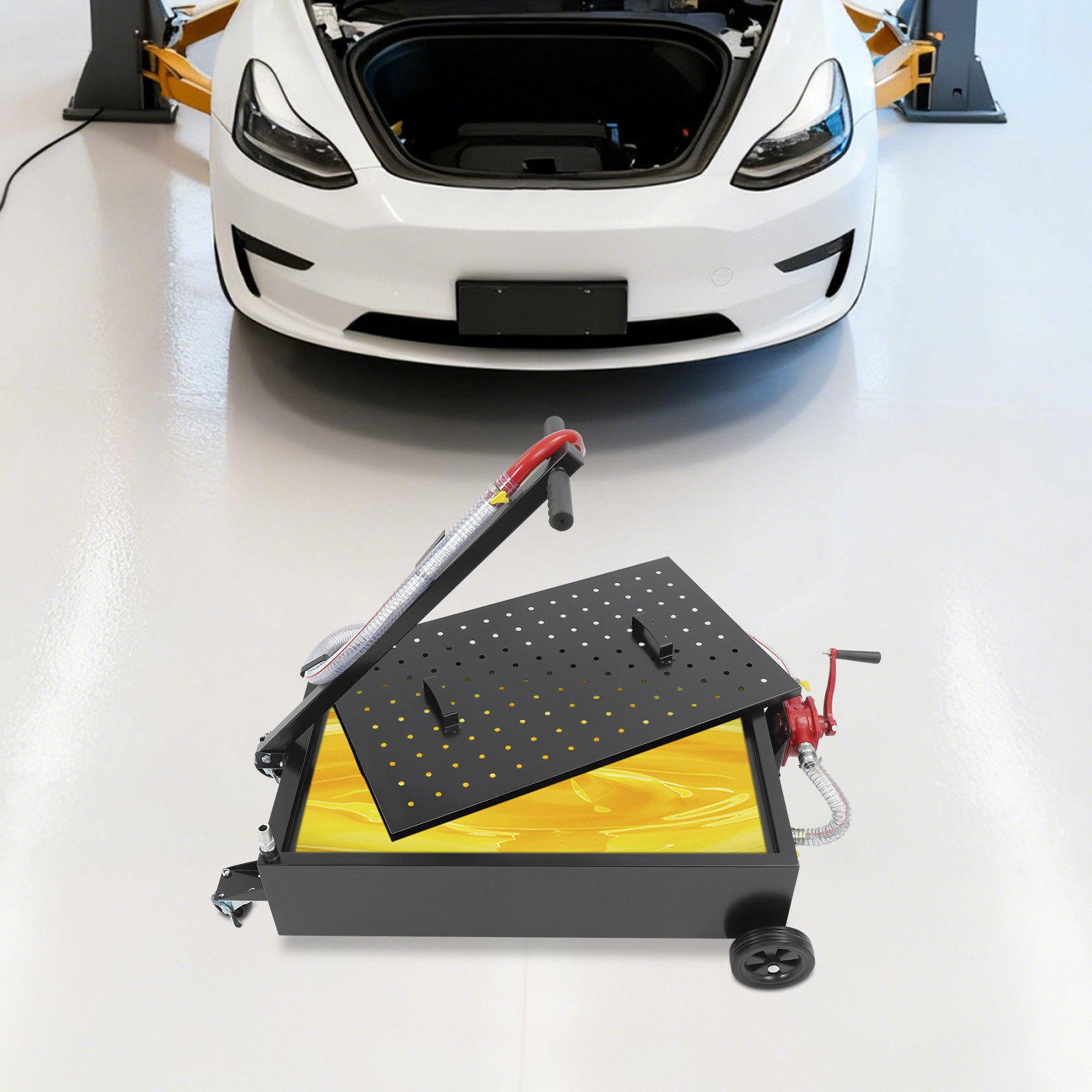 Oil Drain Pan 15 Gallon Oil Drain Tank Oil Change Pan with Manual Rotary Pump