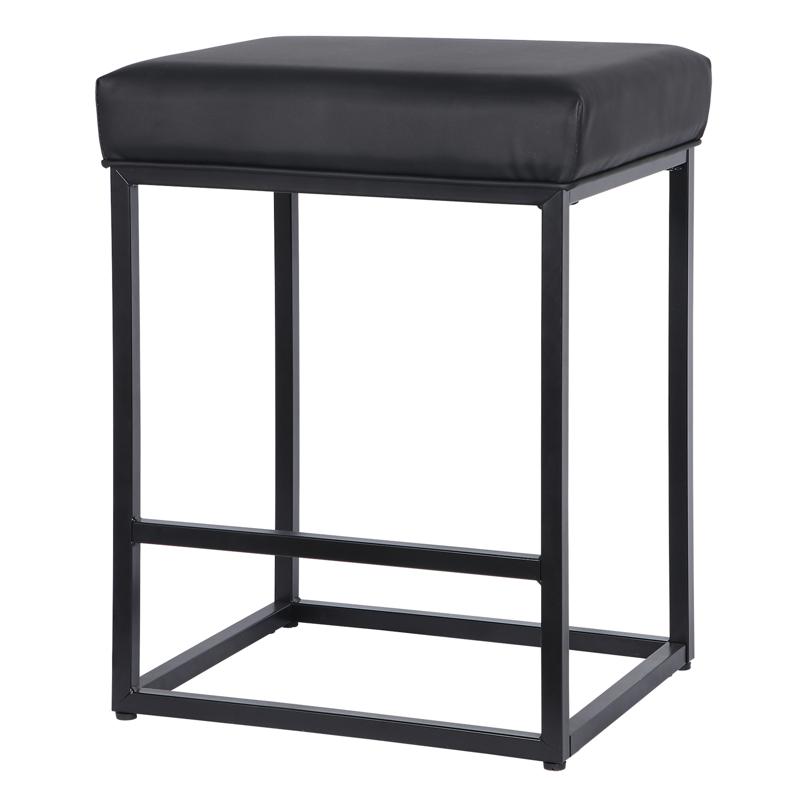 2PCS Black Backless Bar Stools PU Leather Stools Sturdy 330LBS Capacity Home