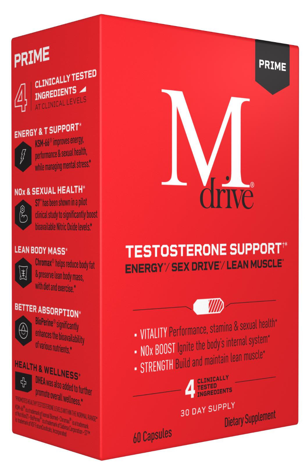 MDRIVE PRIME Testosterone Booster DHEA Tongkat Ali KSM-66 Ashwagandha S7 B12