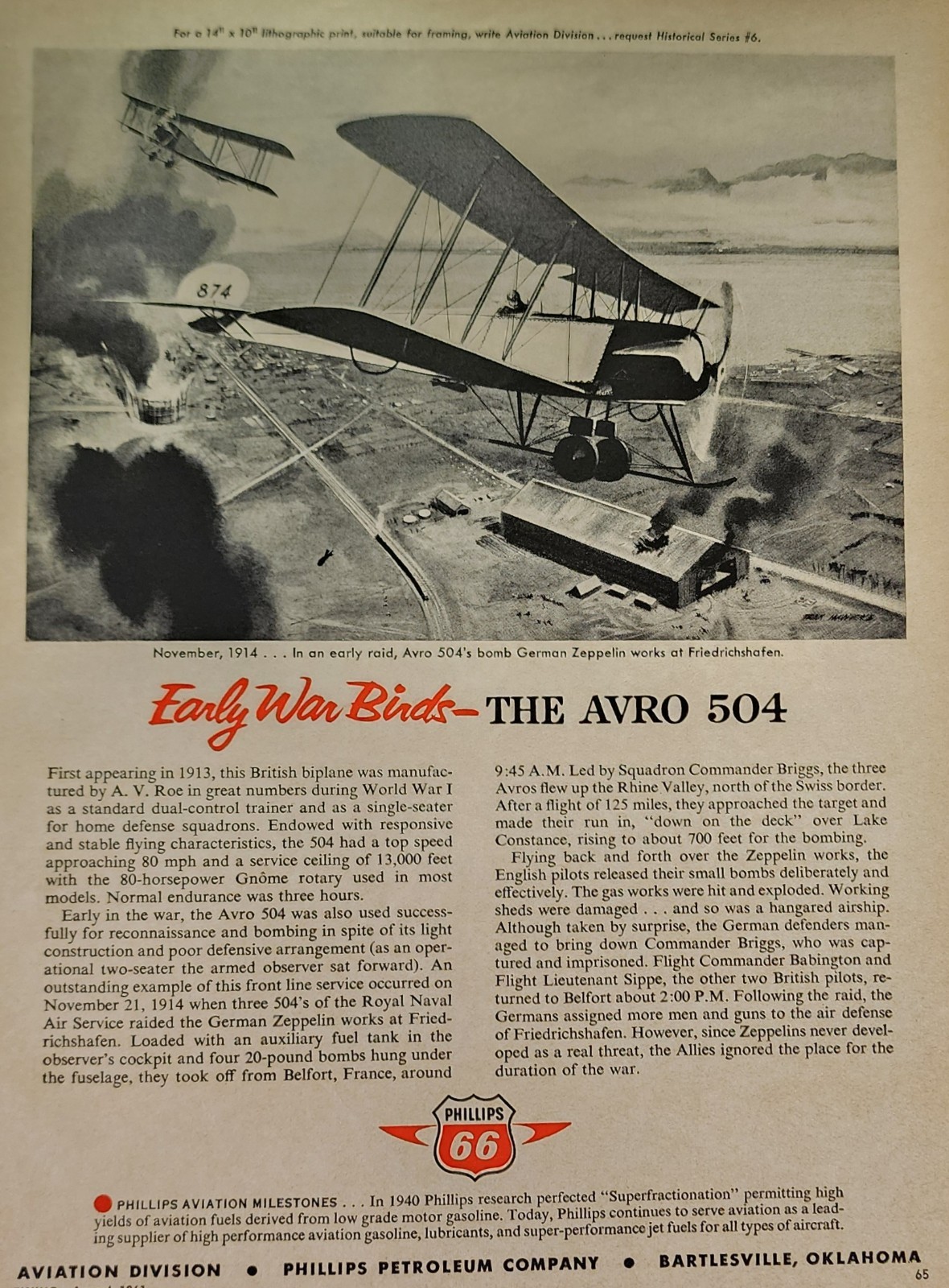 Avro Plane Aircraft Picture Magazine Ad Original Vtg Wall Art