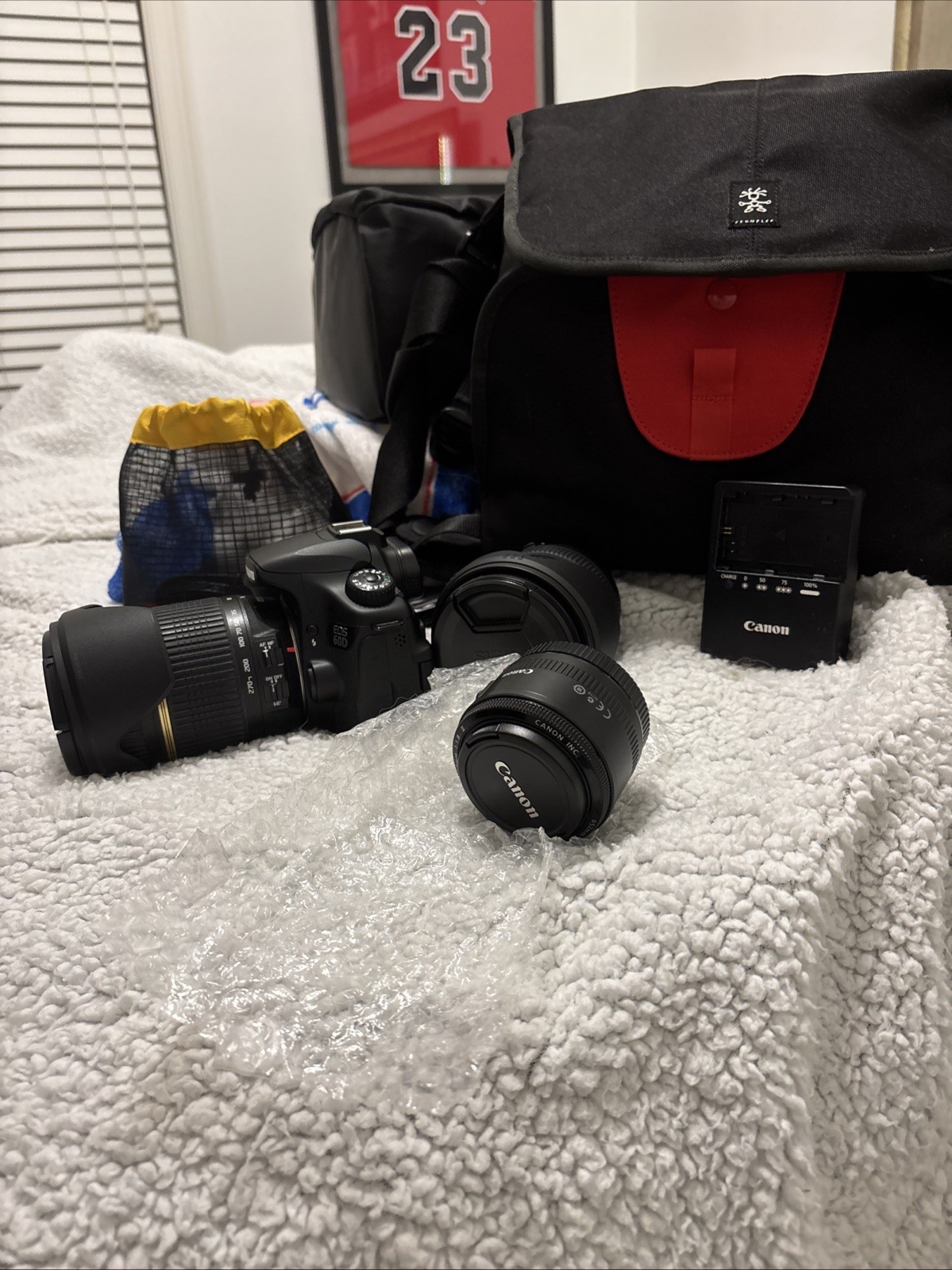 Cannon EOS 60D Bundle: 3 Lenses, Battery & Charger, Video Cords & Camera Bag.