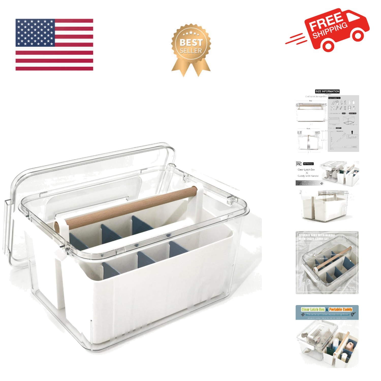 Art Craft Caddy with Lid - Art Supply Storage Organizer, Teacher Tool Box, Cl...