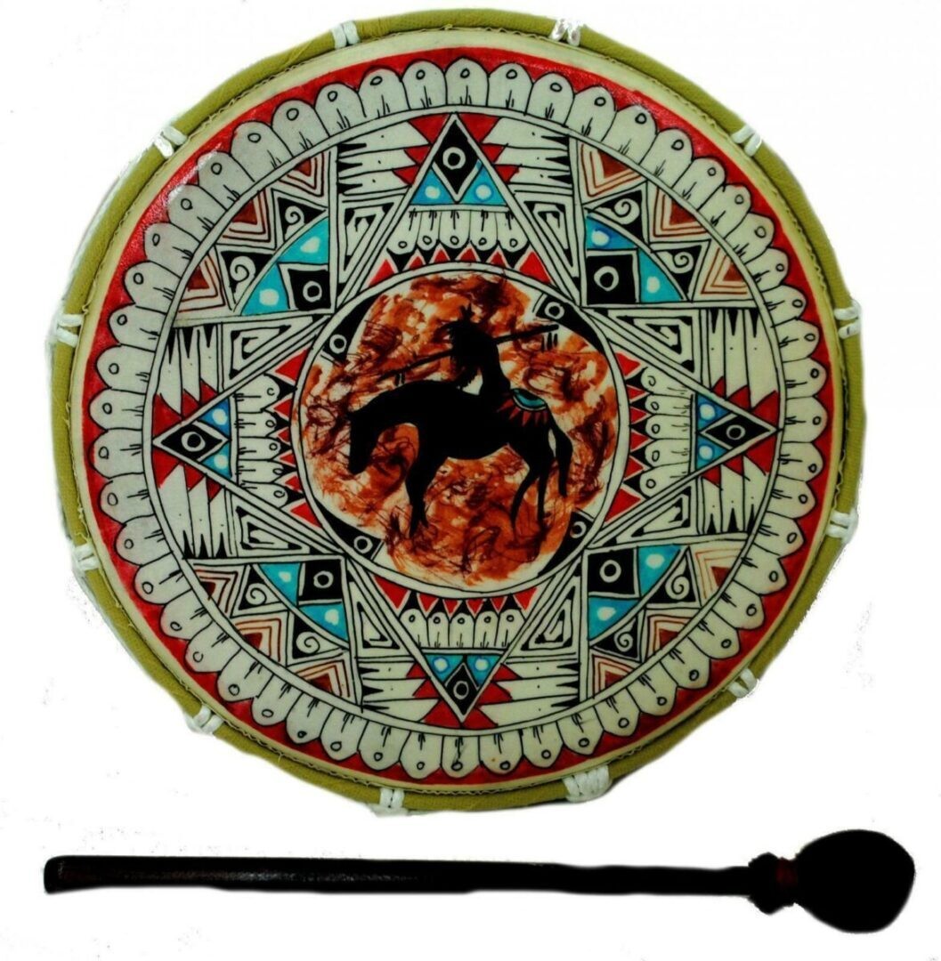 Handmade Native American Style Hand Tambour Tambourine Drum & Stick Fair Trade