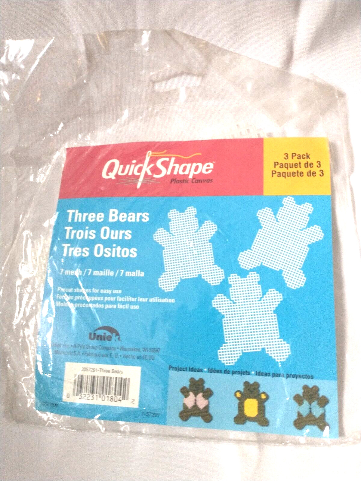 Quick Shape Teddy Bears 3 pk. Plastic Canvas Art Crafts Made in USA