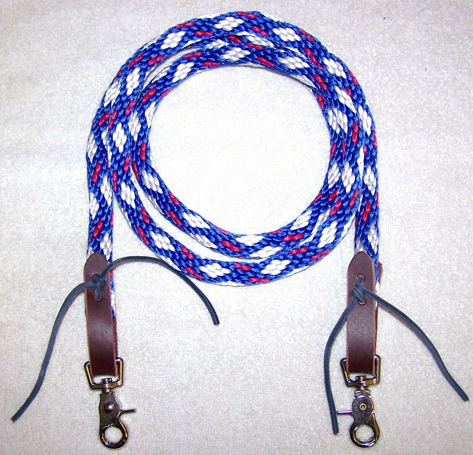 6'  9' Reins Loop Rope Rein Barrel Race Pony Roping Single Trail  White blue red