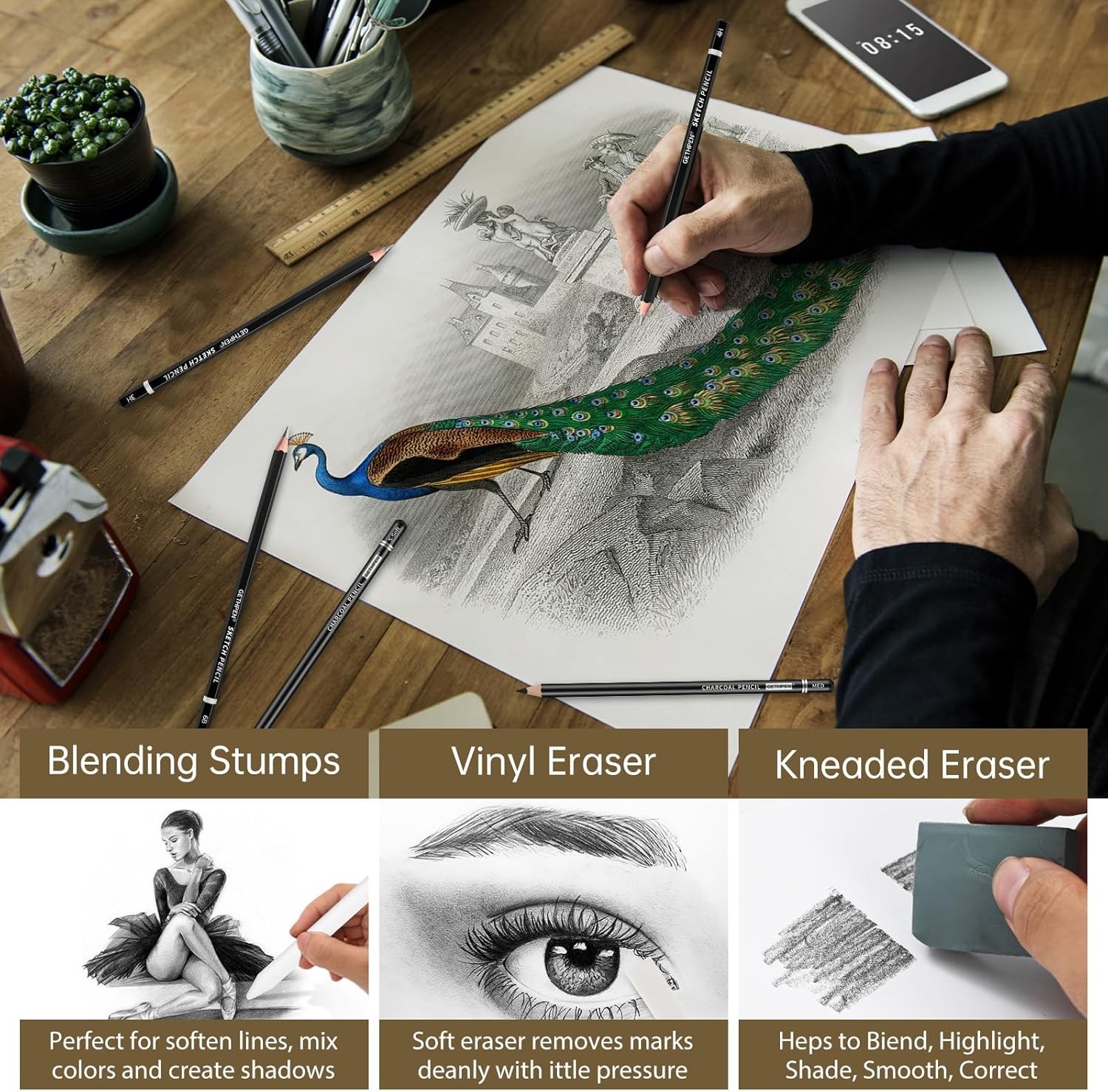 Drawing Sketching Pencil Set, 24 Piece Pro Artist Sketch Kit - Graphite...