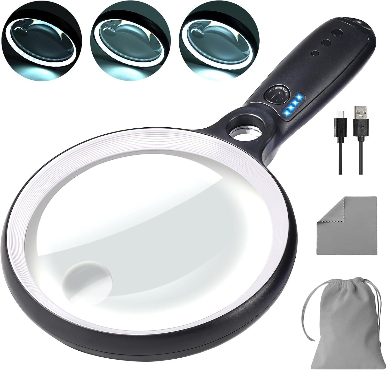 Large Magnifying Glass with 37 LED Light, 10X 20X 45X Handheld Illuminated Li...