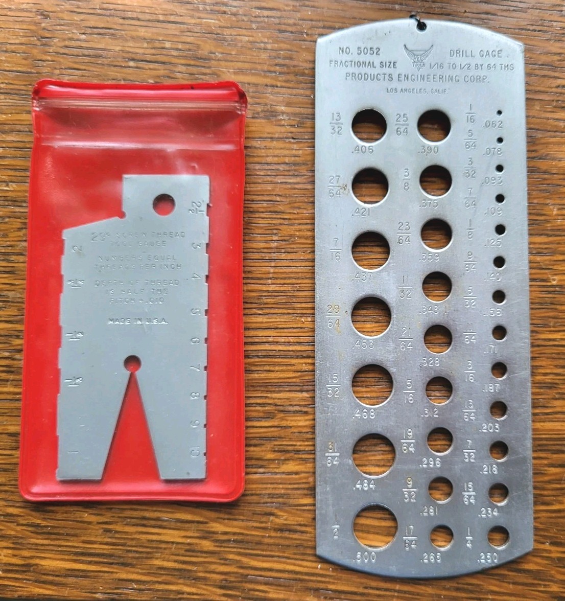 PEC No. 5052 Drill Gage & Unbranded 29° Screw Thread Tool Gage Machinist Tools