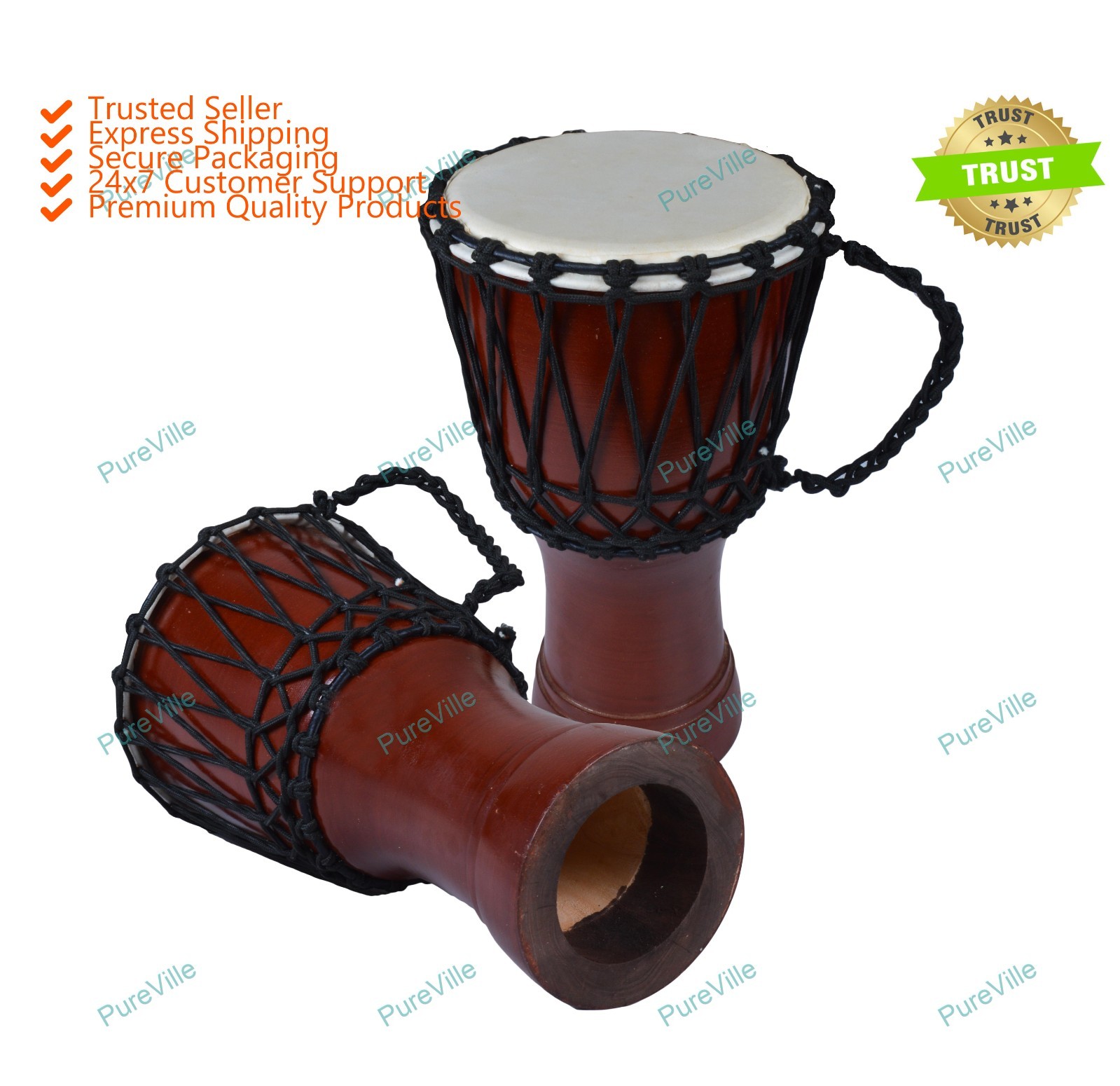 African Djembe Meenakari Work Drum Bongo Wood Good Sound Musical Instrument