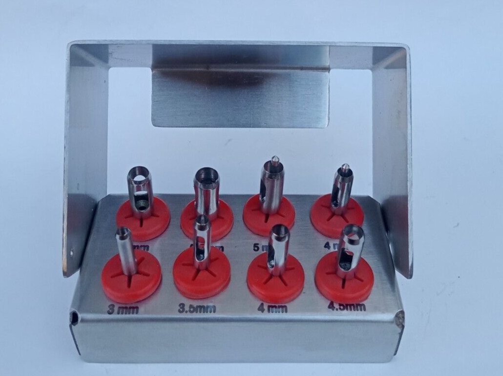 Tissue Punch Drill Kit 8Pcs with Bur Stand – Dental Lab Tools CE