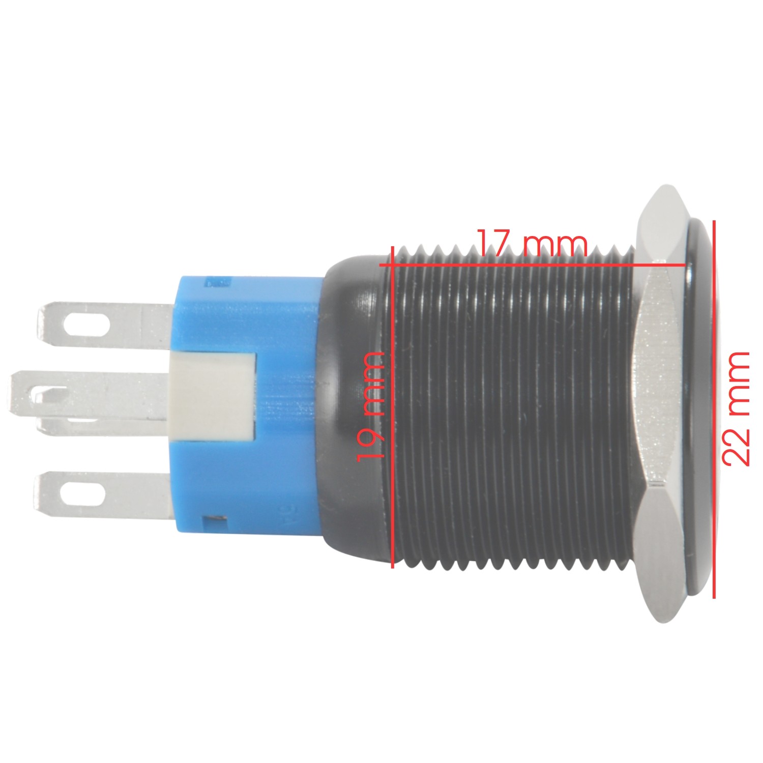 19mm 12V Latching Push Button Power Switch Black Metal Blue LED Waterproof