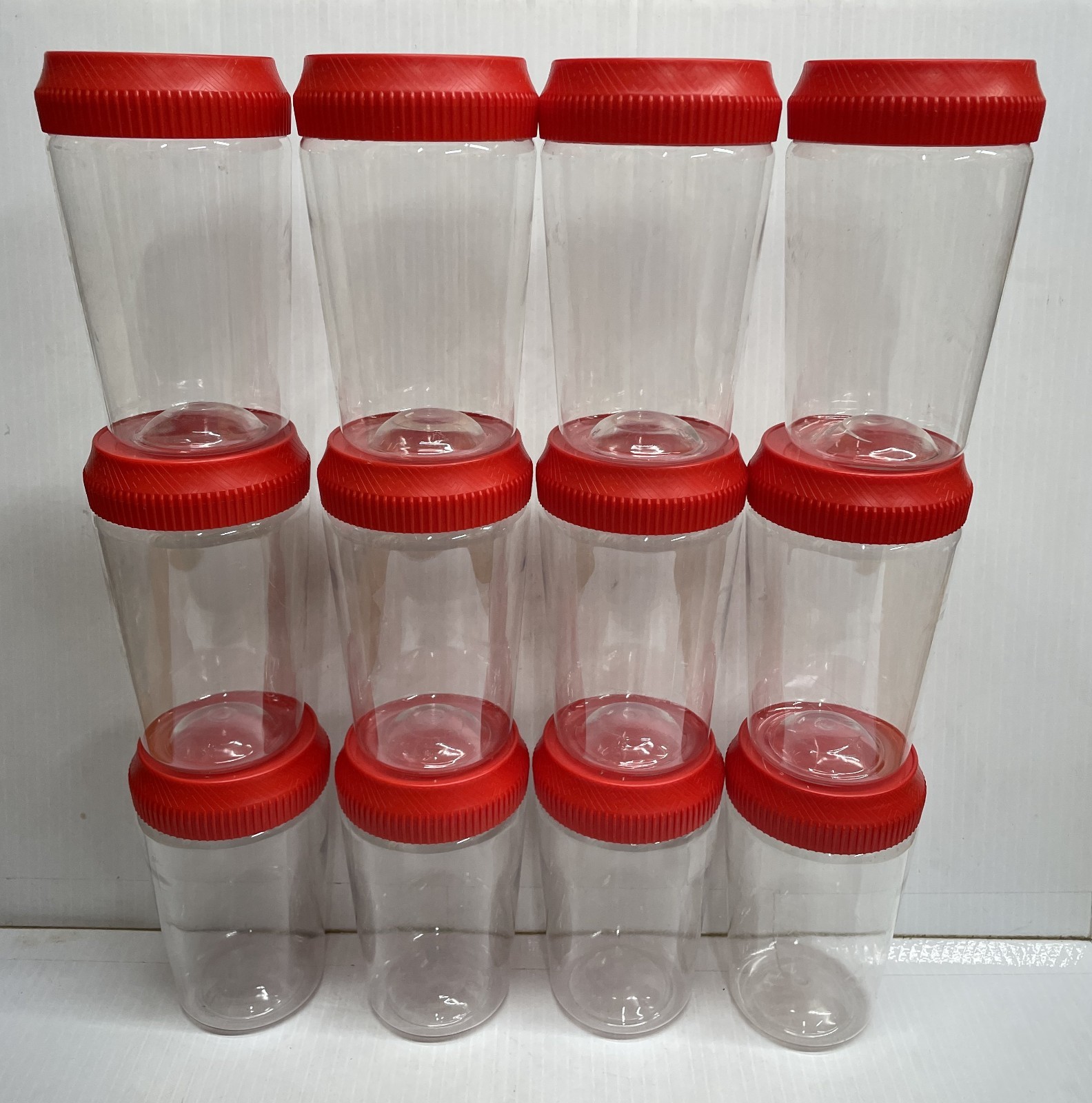 (12) Empty Plastic Jars, Tapered 5.5" tall, 2.5" wide, crafting, storage, Kimchi