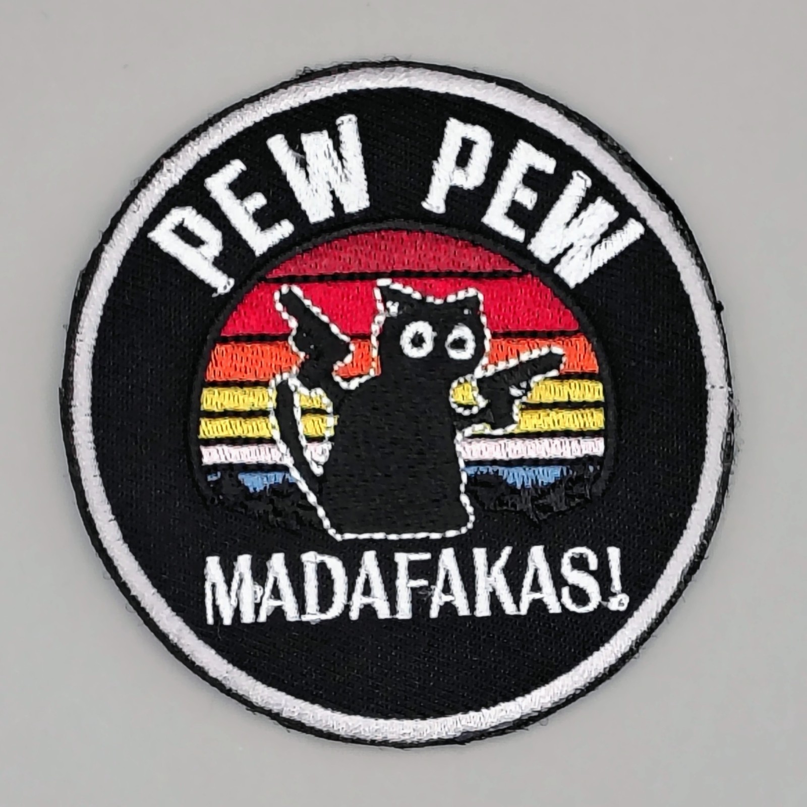 Pew Pew Madafakas Black Cat Patch Funny Tactical Meme Morale Hook Loop 3x3