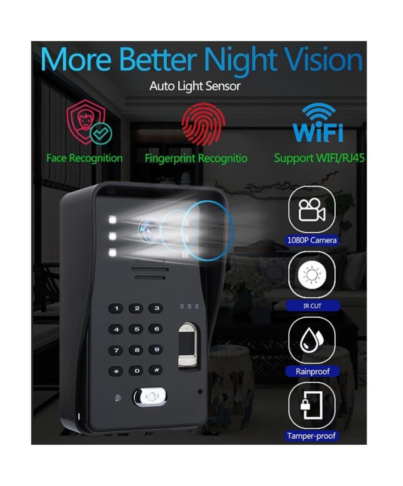 Villa ApartmentWIFI Doorbell VideoPhone IP Fingerprint Face Recognition Unlock