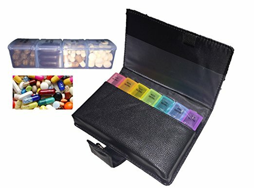 Pill Organizer 4 Times a Day 7-Day Large Pill Boxes and Case AM PM 28 Days BlaK