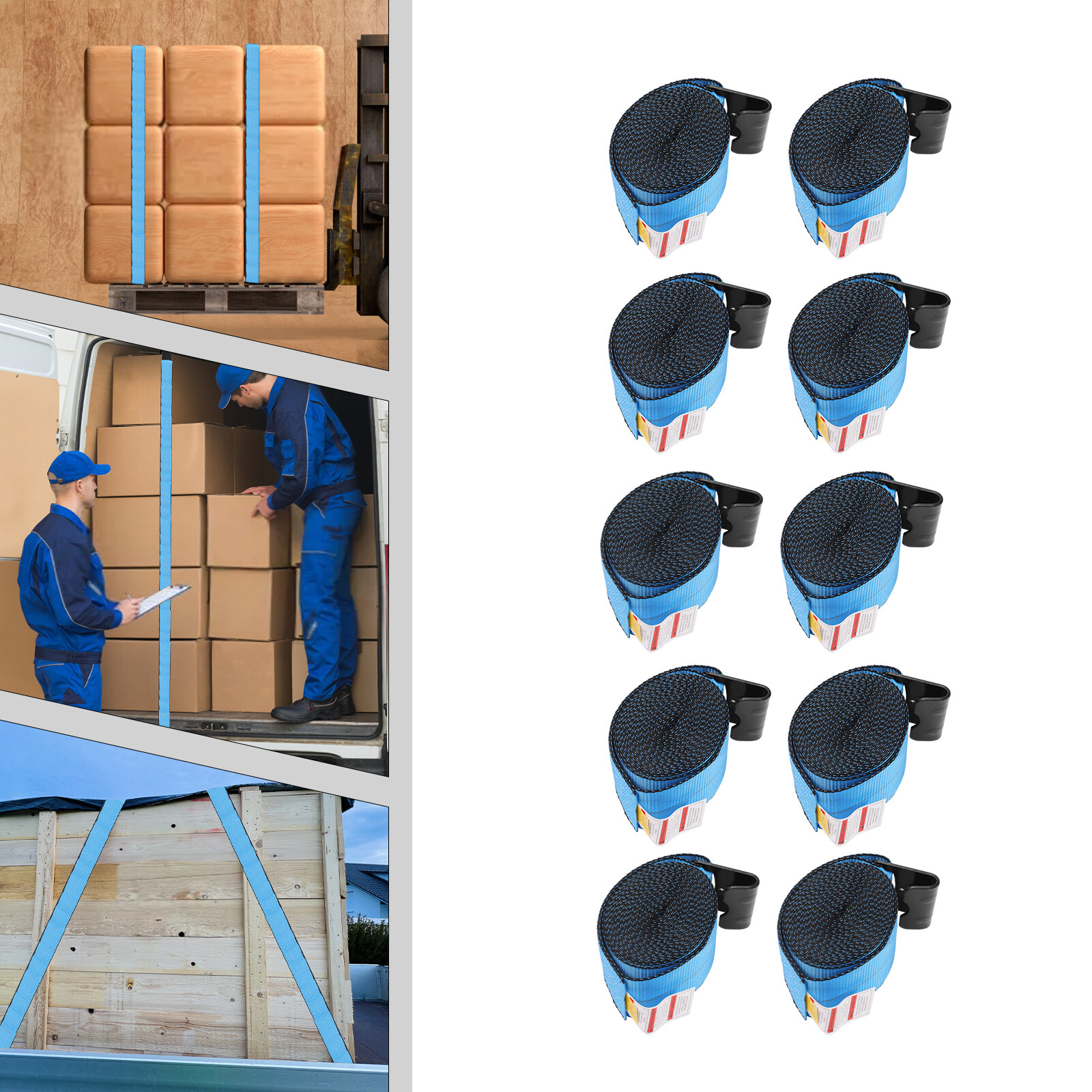 10 pcs 4 inch x 30 Feet Winch Straps Tie Down With Flat Hook Cargo Control Blue