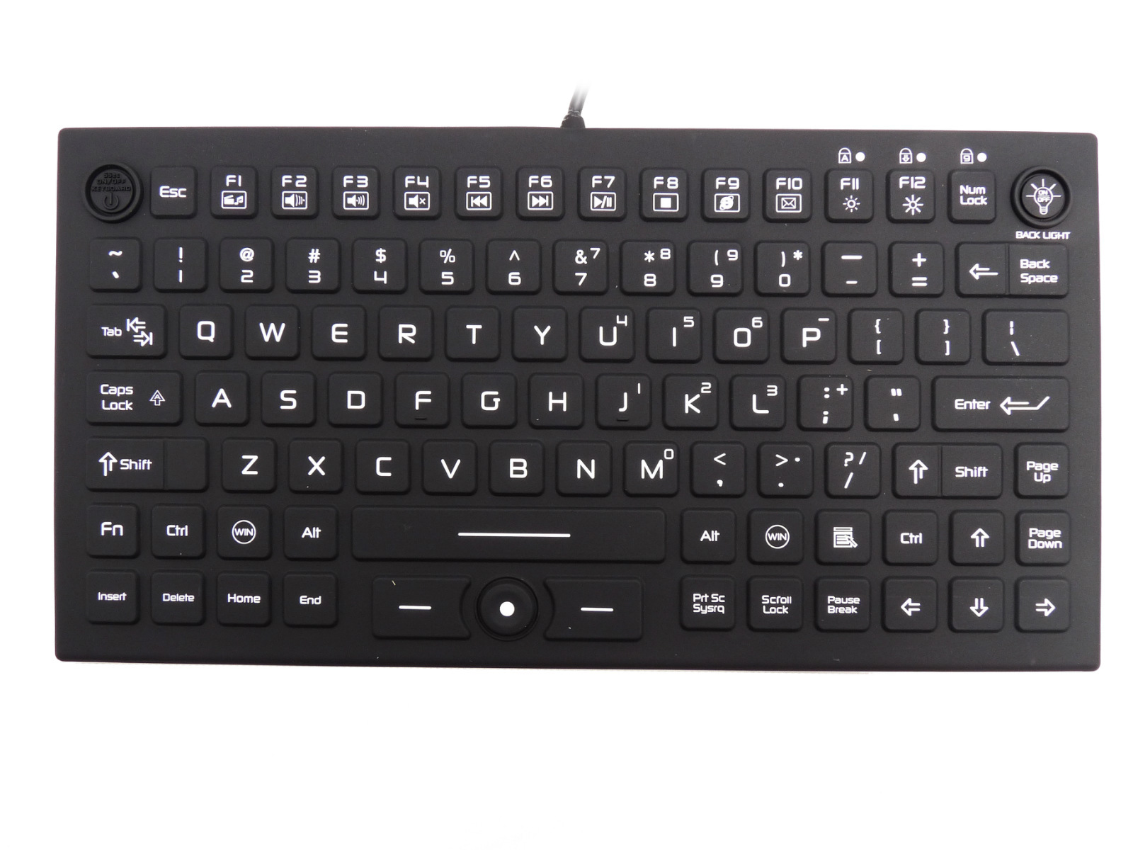 Waterproof Industrial Silicone Compact Keyboard with Mouse Pointer JH-IKB850BL