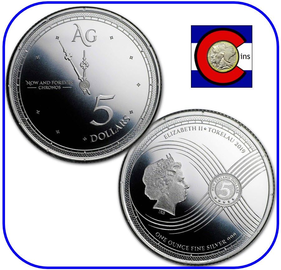 2019 Tokelau Chronos $5 1 oz BU Silver Coin in Capsule - Pressburg Mint
