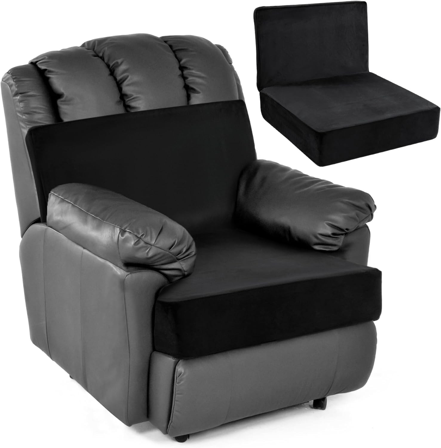 HOMBYS Foam Recliner Chair Cushions for 22"x22" Seat + 13" Backrest, Black