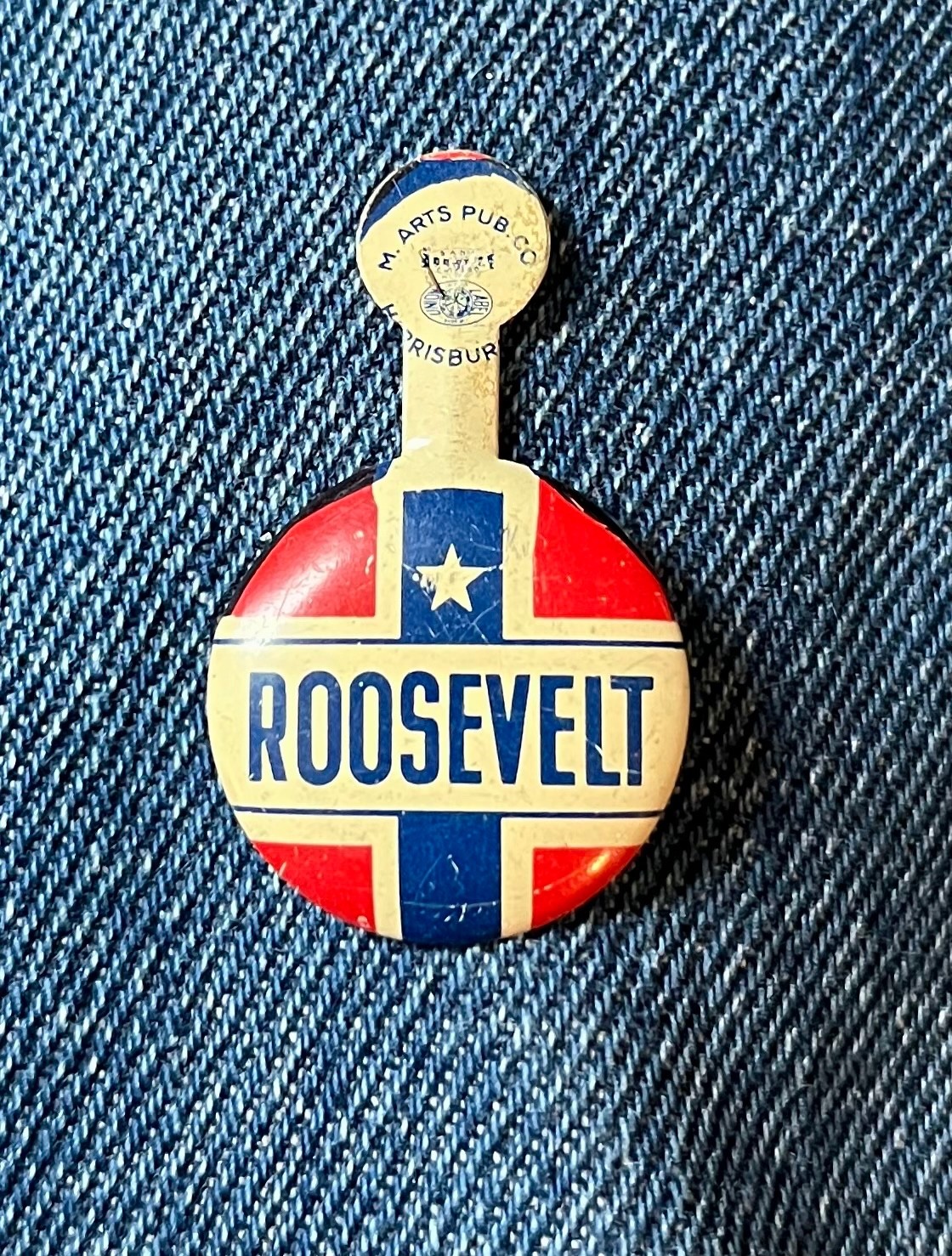 1930's  Franklin D Roosevelt For President 1 Star 7/8" Litho Tab