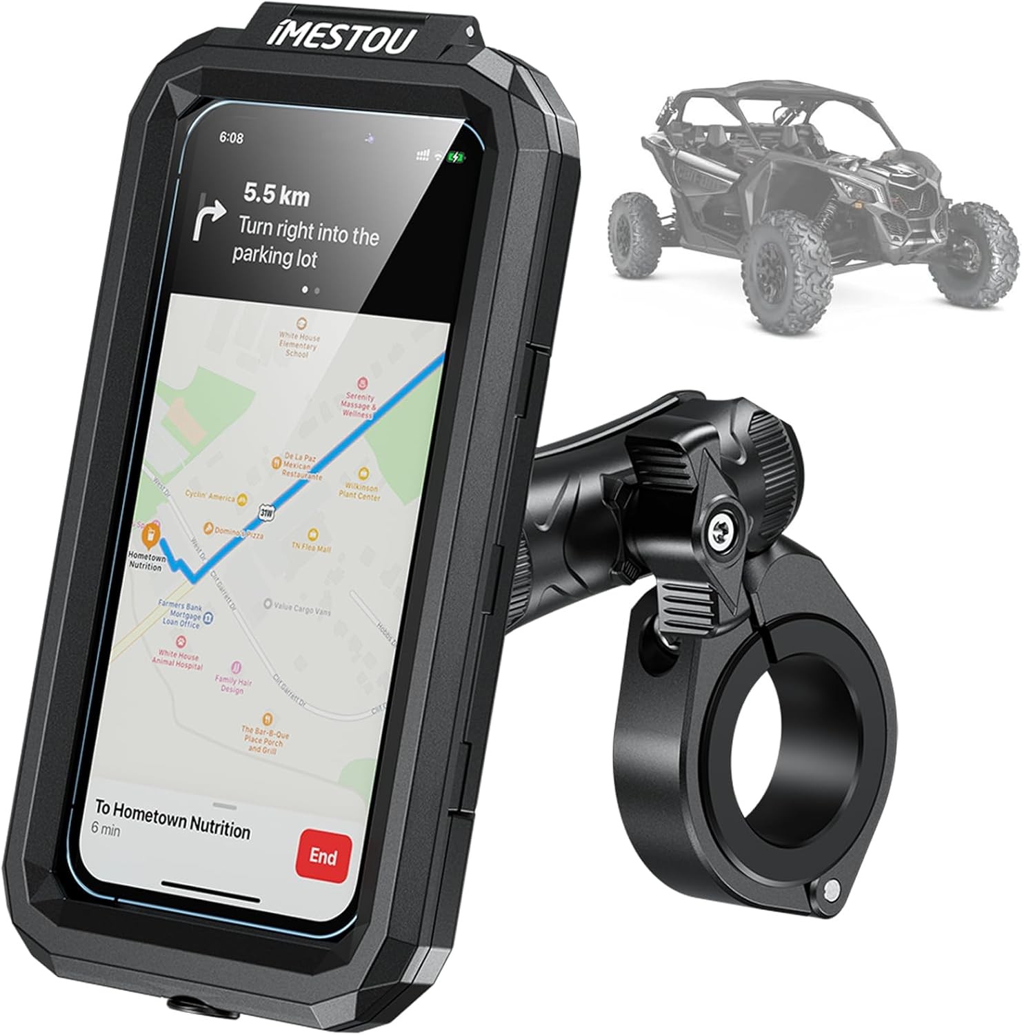 iMESTOU Waterproof ATV Phone Mount with L for 5.5-6.8" Phones, Black