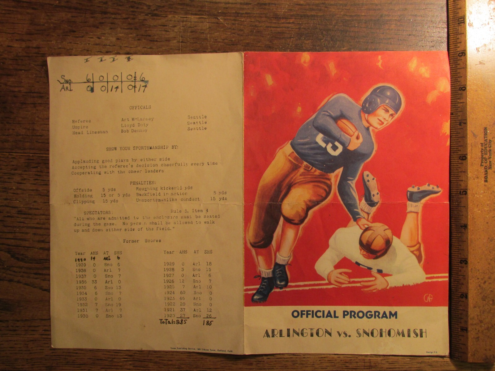 Antique Ephemera 1941 Washington State HS Football Program Arlington v Snohomish
