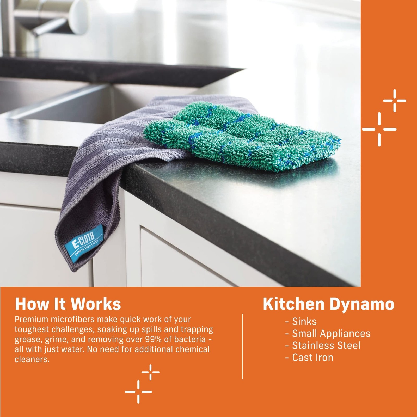 E-Cloth Kitchen Dynamo, Premium Microfiber Non-Scratch Kitchen Dish Scrubber ...