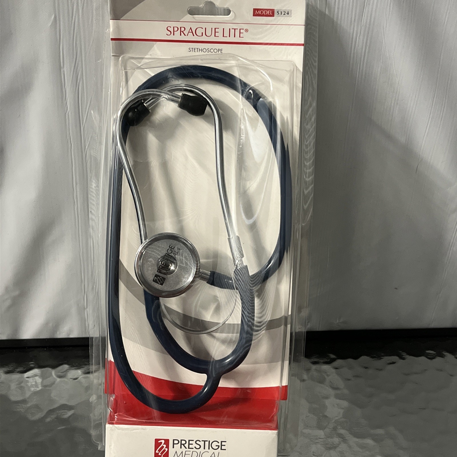 Prestige Medical Stethoscope Navy Blue Sprague Light Model S124 Damaged Box Open