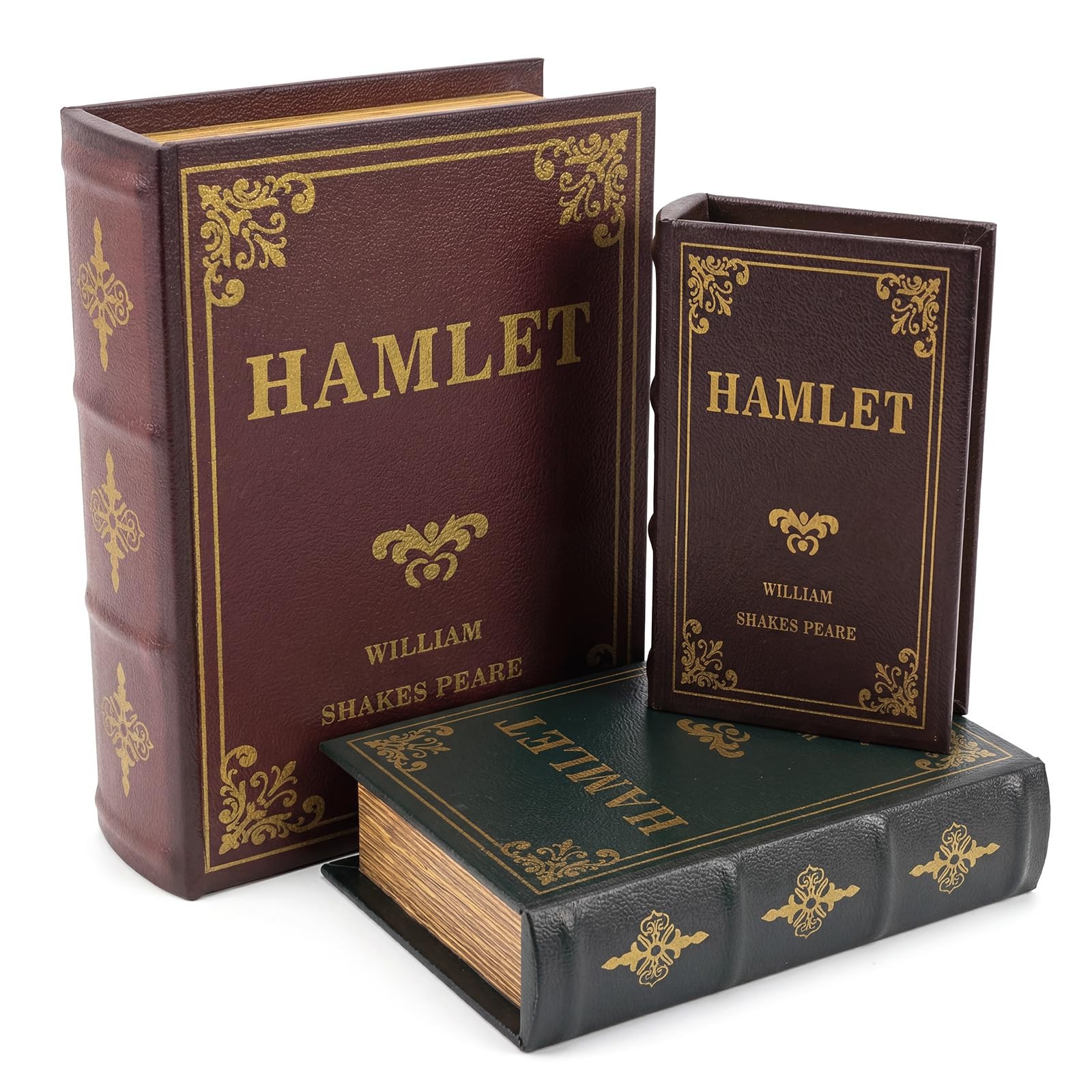 Set of 3 Vintage Decorative Books for Home Decor, Wooden Hollow Book Box with...