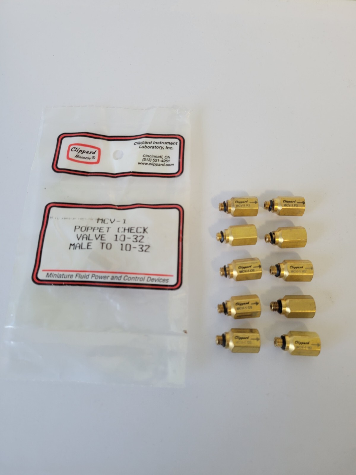 Clippard MCV-1 Poppet air check valve, #10-32 Ports Pneumatic Assembled 10pc New