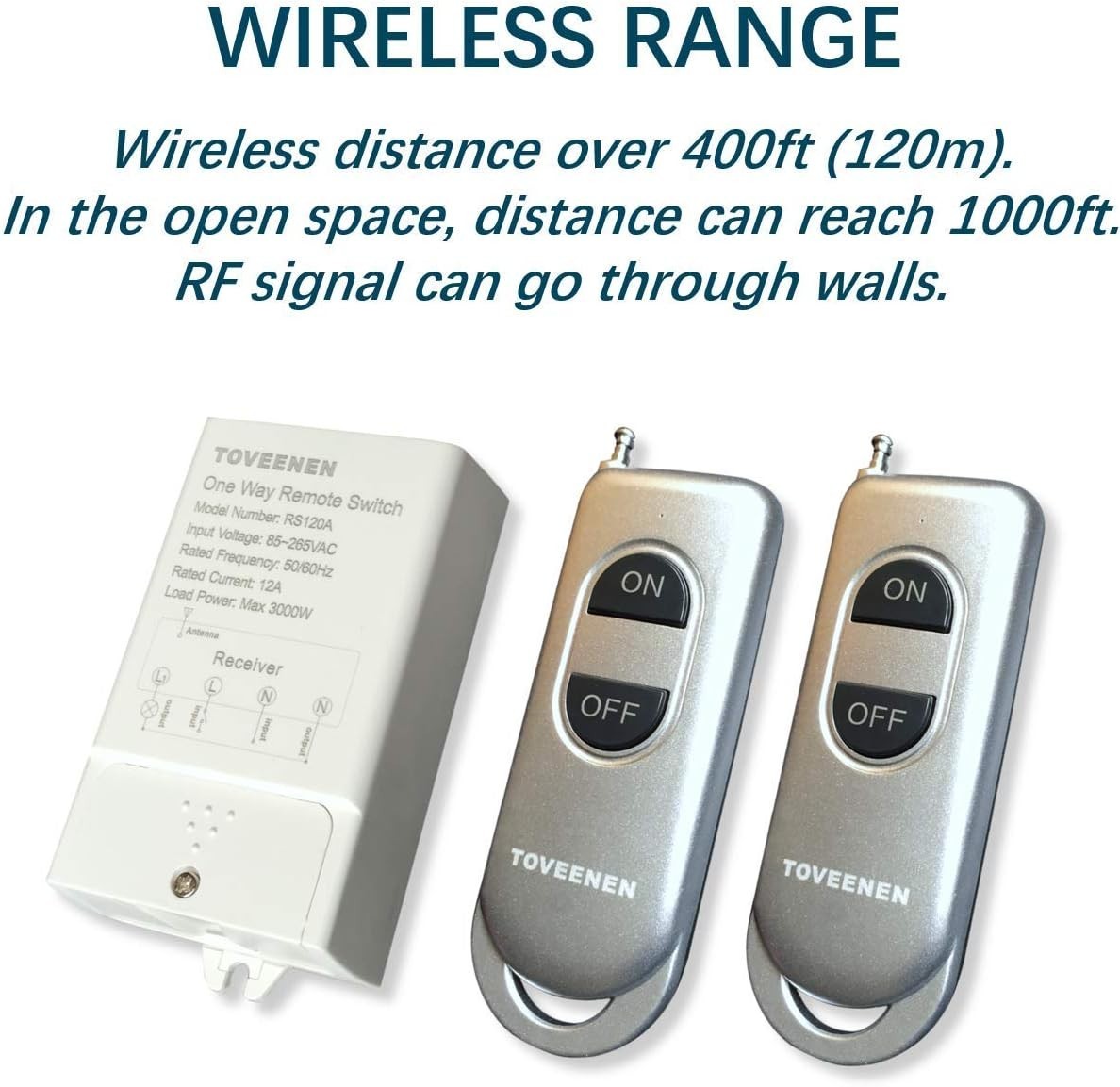 Wireless Switch 400Ft Long Range Wide Voltage 85~265V Large Load Remote Control
