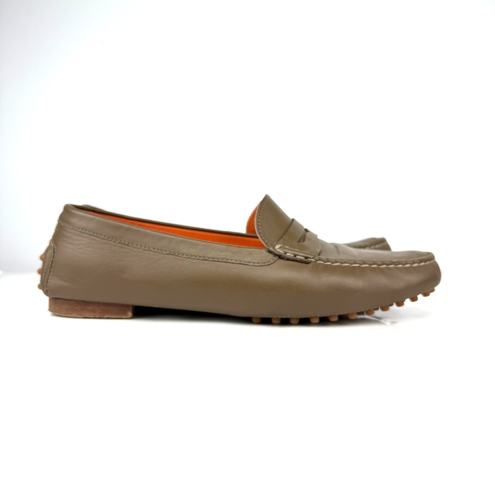 RALPH LAUREN Purple Label Brown Olive Green Leather Driving Loafers 39.5