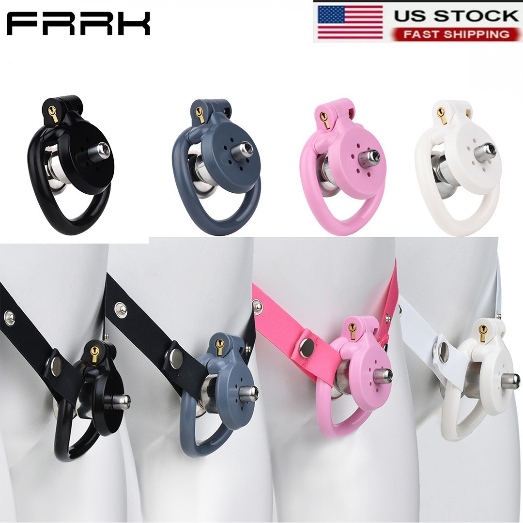 Resin Male Sissy Chastity Device Inverted Cage for Men Locking Belt with 4 Rings