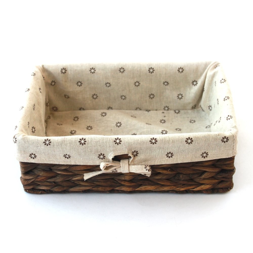 Storage Basket Natural Water Hyacinth Bins Rectangular Arts Crafts Organizer