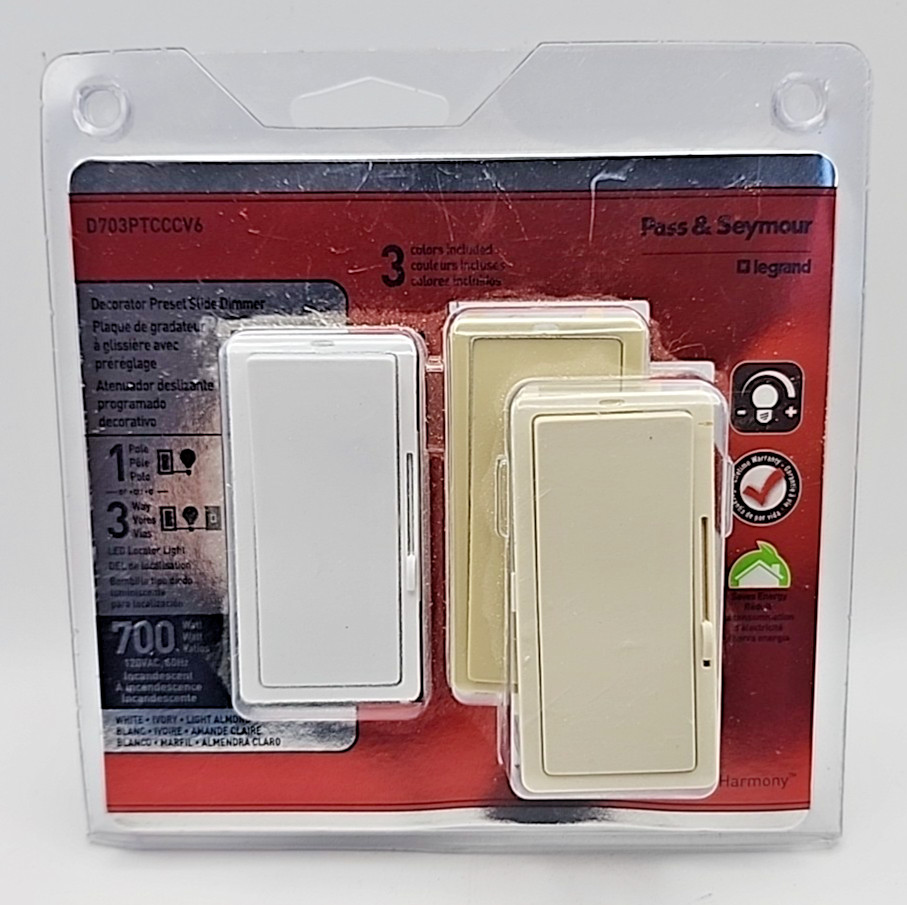 Pass & Seymour D703PTCCCV6 3-Way Single Pole Dimmer, 700-watt USA