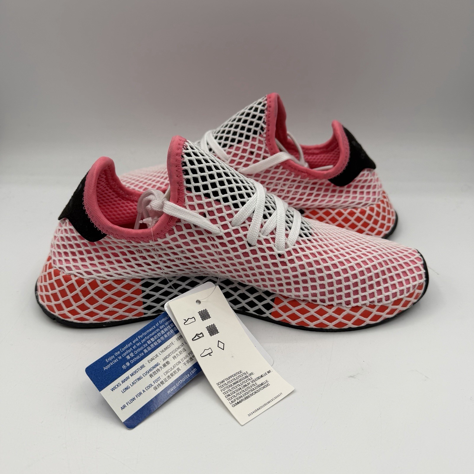 Adidas Deerupt Runner Running Shoes Womens 6.5 Chalk Pink/Orange Sneakers CQ2910