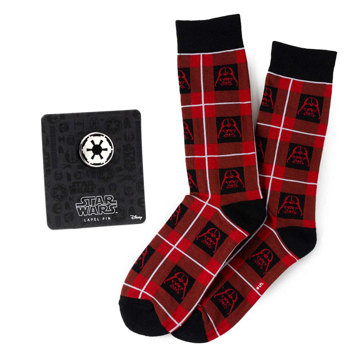 Star Wars Darth Vader Black and Red Plaid Dress Socks and Imperial Crest Lapel P