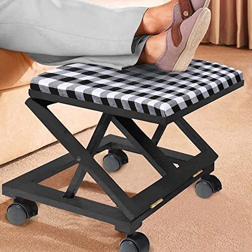 Footrest Elevated Foot Stool Adjustable Rest Rolling Wheels