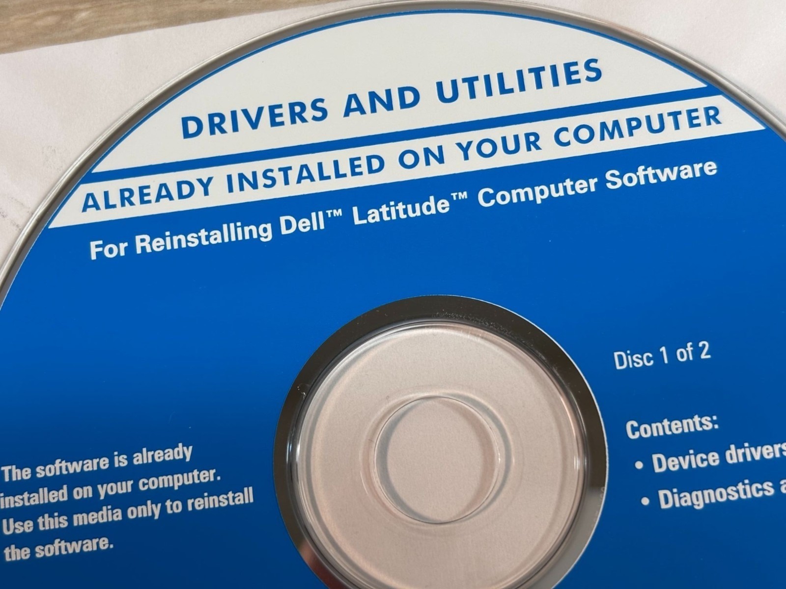 Drivers & Utilities Disc For Reinstalling Dell Latitude Software Disc 1