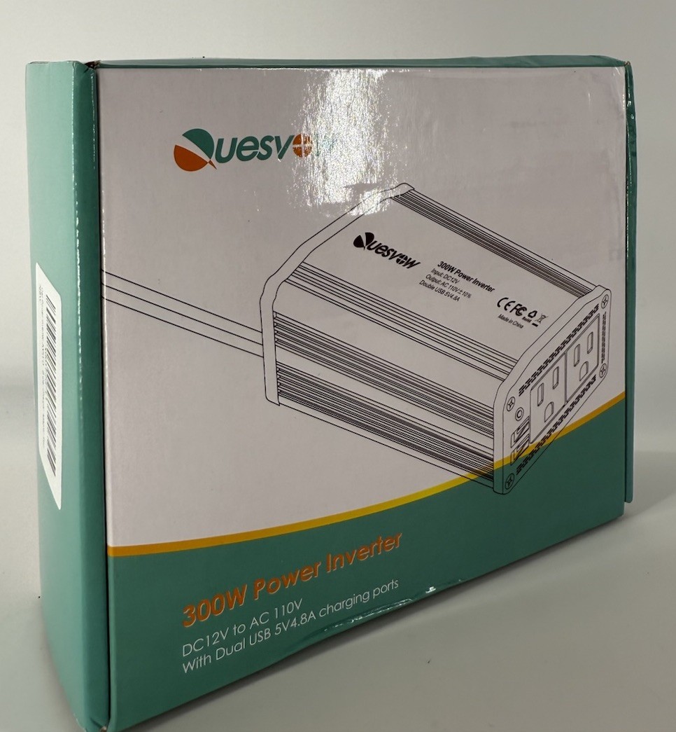 Quesvow 300W Car Power Inverter DC12V To 110 AC Converter, 2USB Ports, 2 Plugs