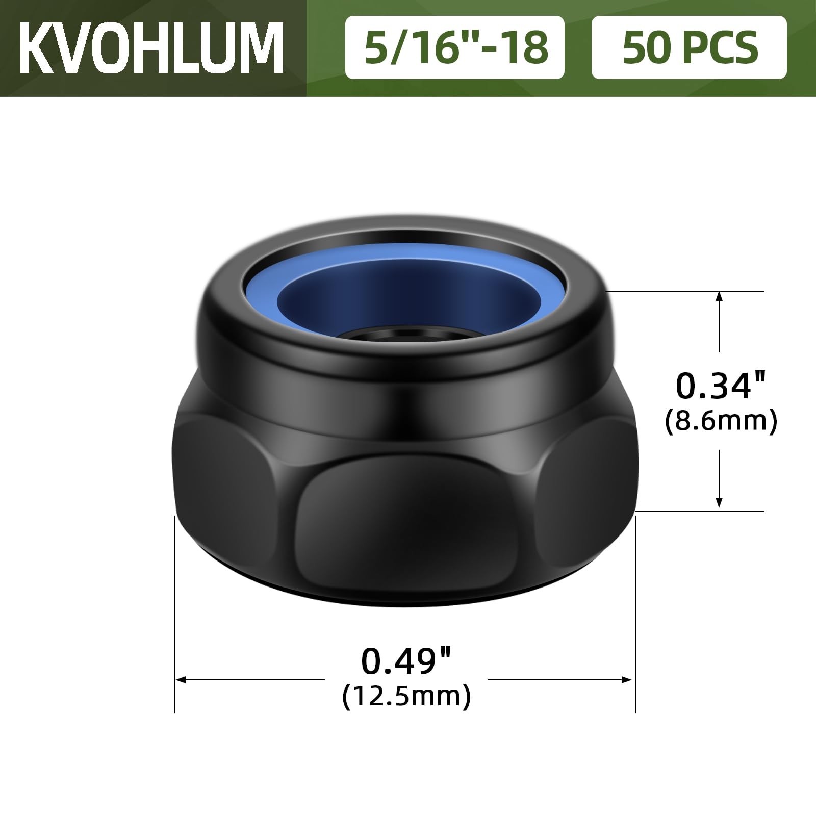 5/1618 Nylon Insert Locknuts Standard Inch Thread Hex Black Coating 50 PCS