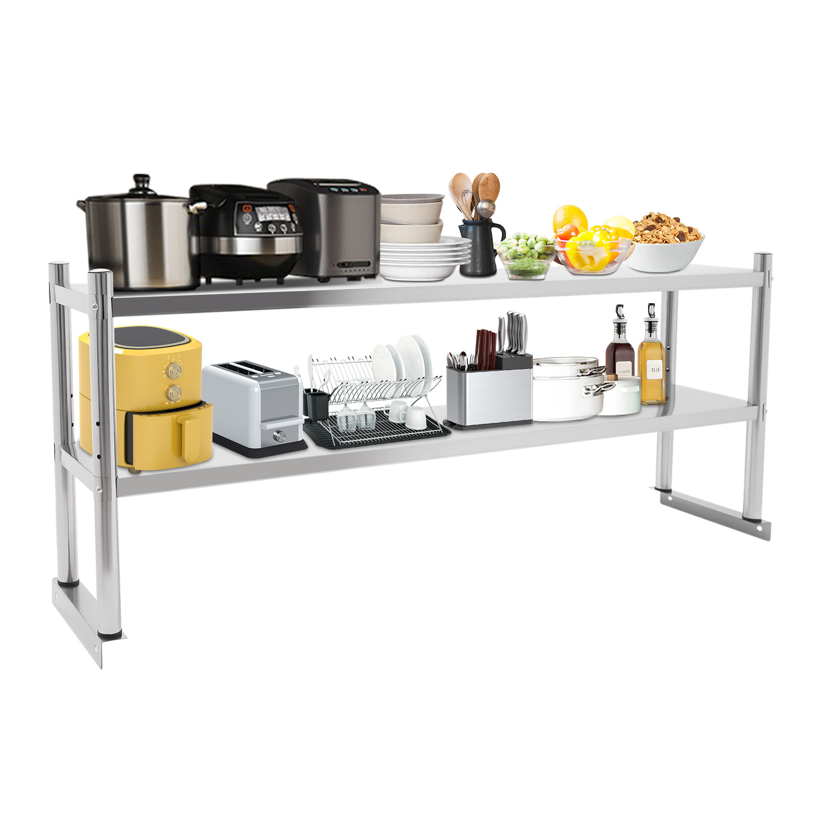 12* 60 in 2 Tier Stainless Steel Silver Adjustable Rectangular Storage Shelf