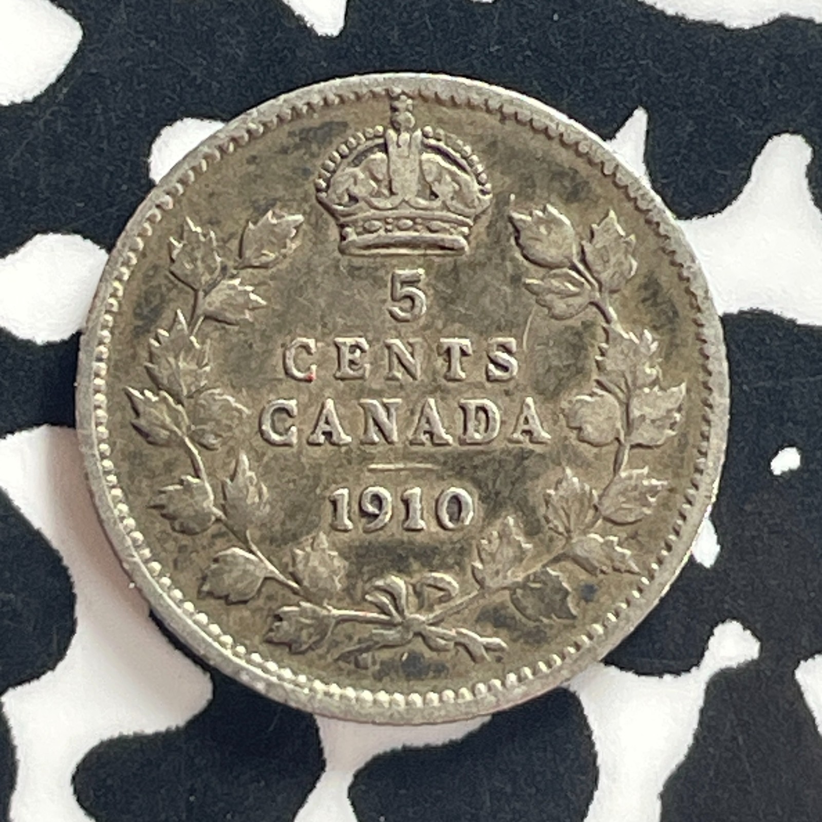 1910 Canada 5 Cents Lot#T7802 Silver! Round Leaves
