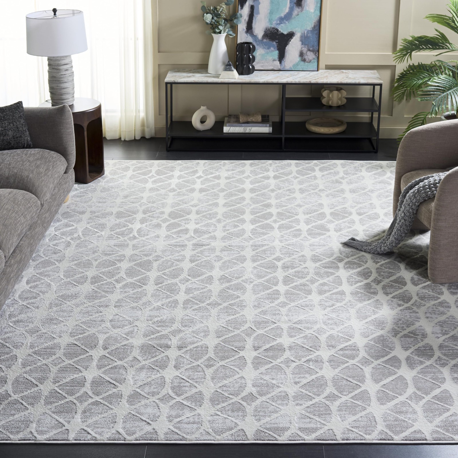 Area Rug 8x10 - Amelia Collection - Large - Grey & Ivory, Modern Design, Non-...